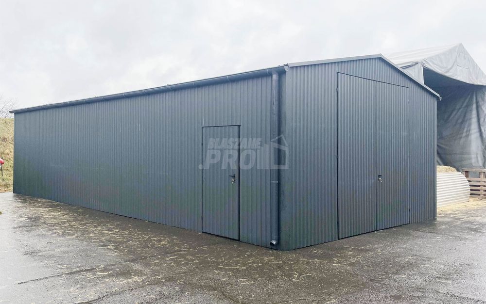 Hala Garaż 7x11 m brama dwuskrzydłowa drzwi rynny GP345