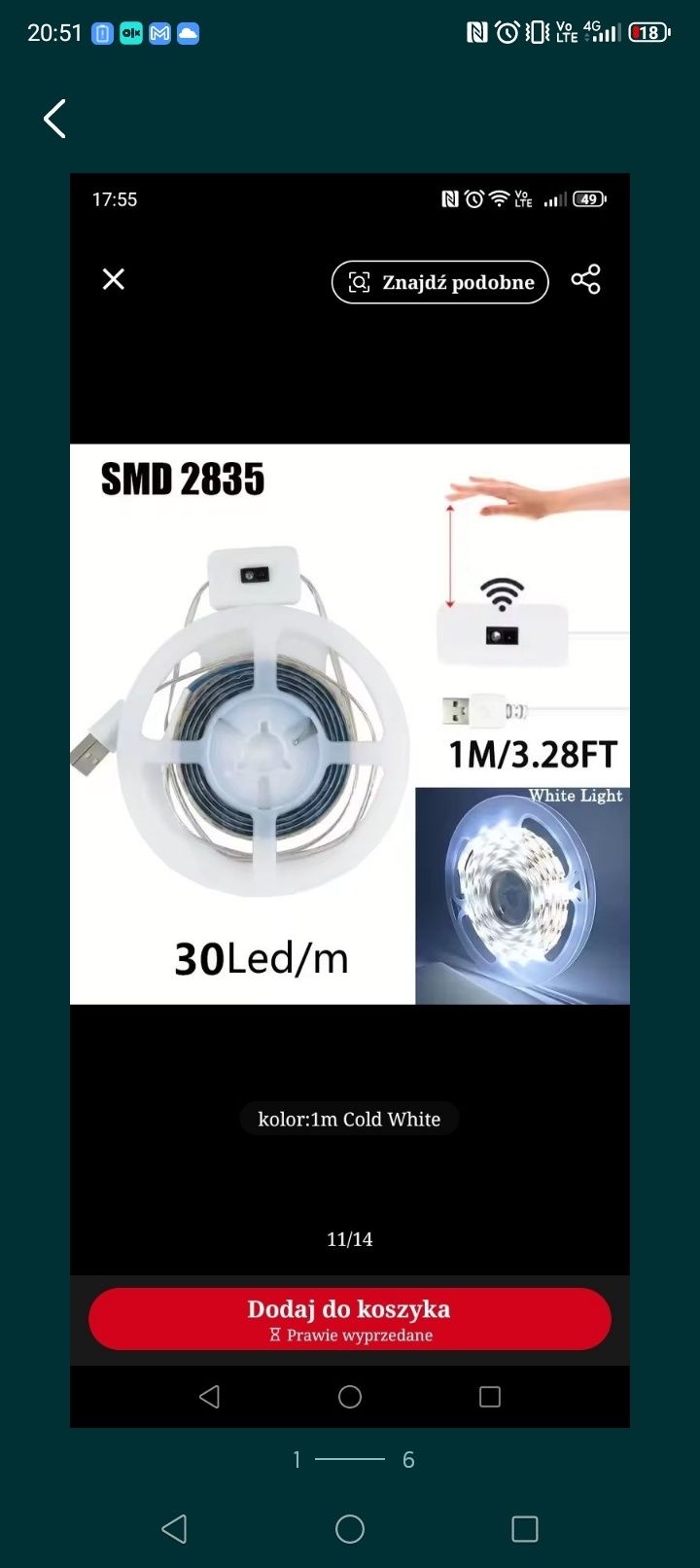 Taśma LED czujnik ruchu kolor bialy 5m