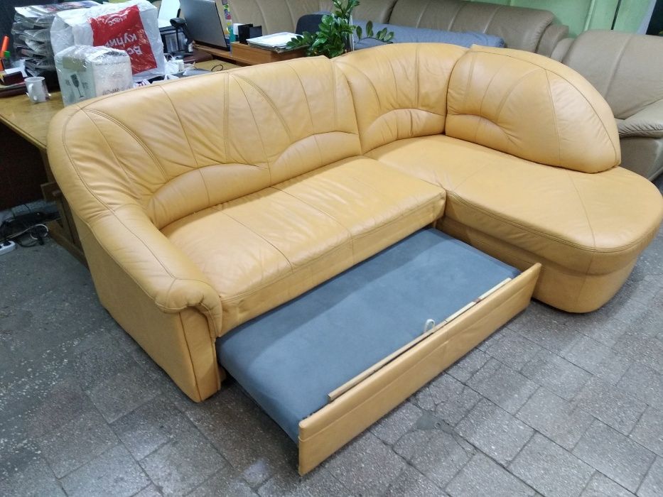 Кожаный шкіряний угловой диван со спальным местом (191201)