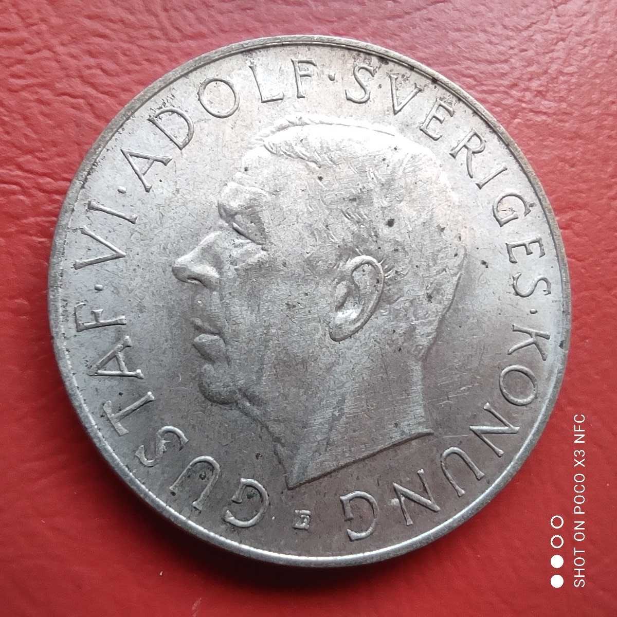 Moneta srebrna Szwecja 5 koron 1952 ładna srebro ag
