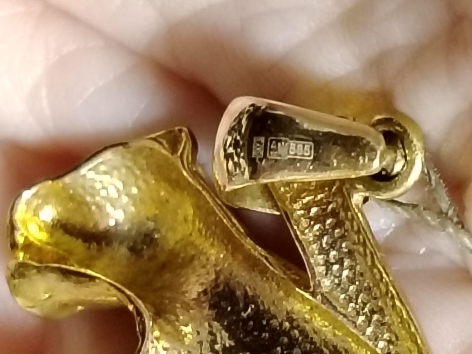 Золотая подвеска Леопард, золото 585 пробы.