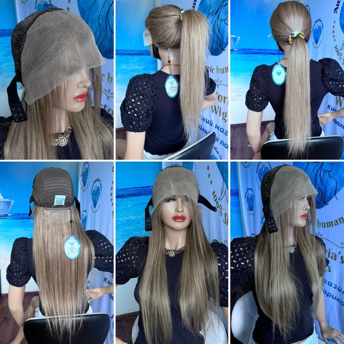 Натуральный парик большая система кожи славянка пепел русый волос 75см