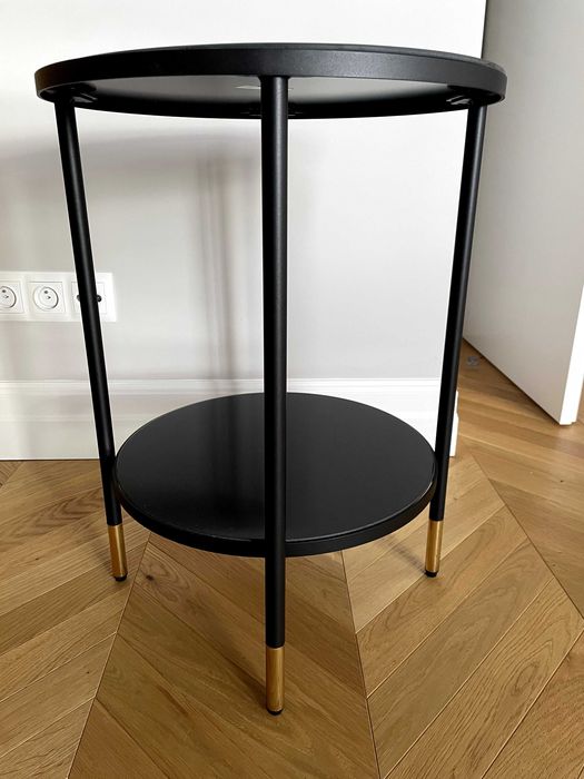Stolik kawowy pomocniczy czarny blat złote nóżki jak nowy ikea ÄSPERÖD