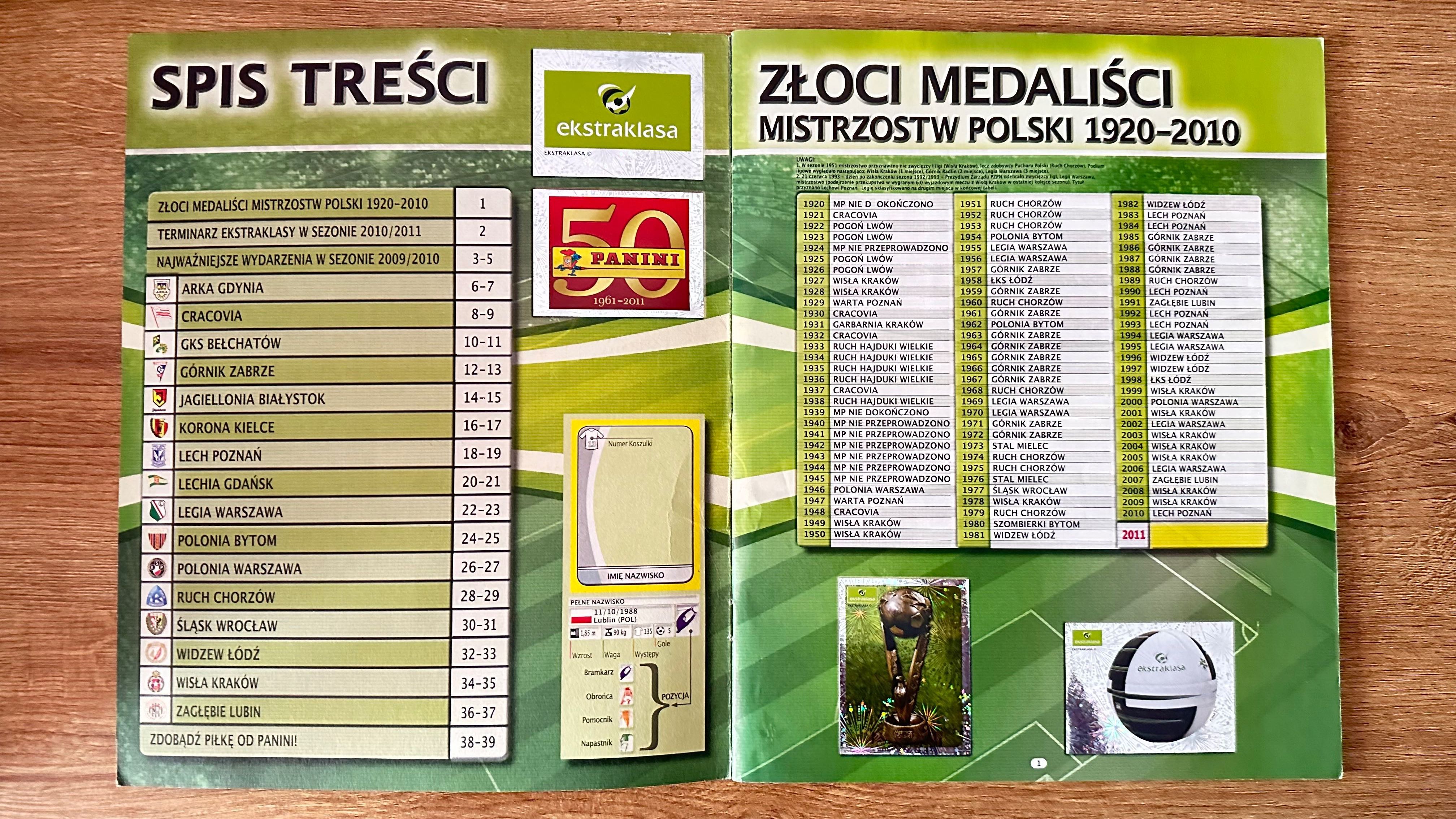 Ekstraklasa 2011 album do wyklejania PANINI niekompletny 339/340