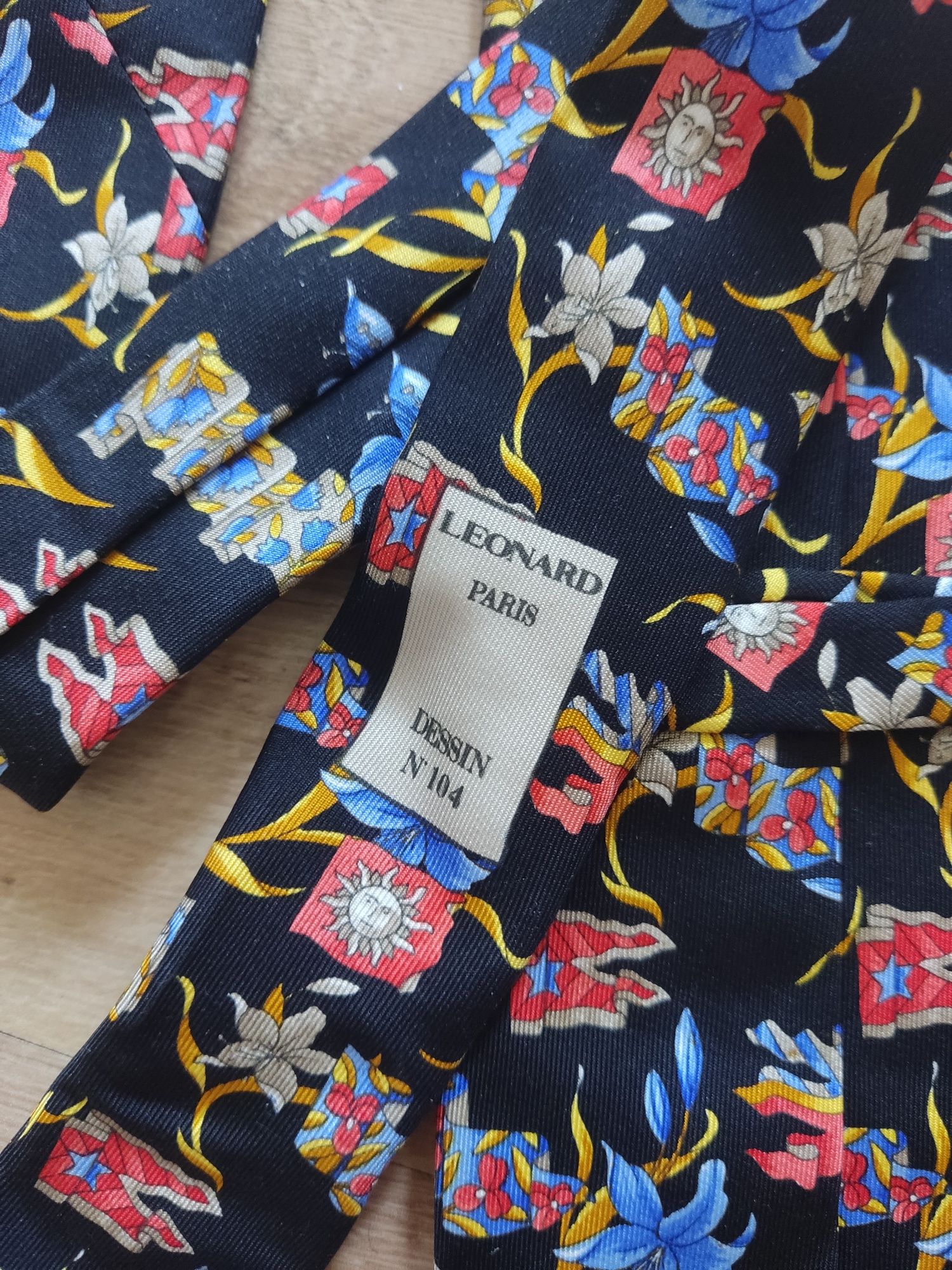 Krawat jedwab Leonard Paris n°104 czarny wzory
