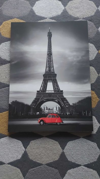 Obraz na ścianę 3 czesciowy wieża Eiffla i 2cv
