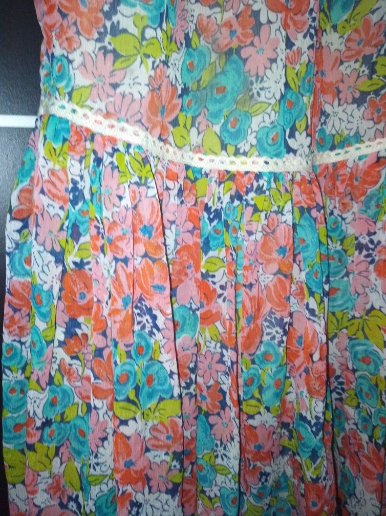 Vestido maxi de alças estampado colorido flores tamanho XS