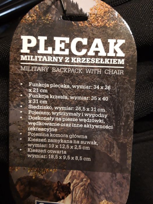 Plecak wędkarski na ryby pielgrzymke turystyczny militarny na grzyby