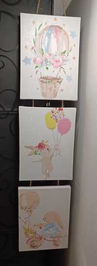 Картини в дитячу повітряна куля зайчик кролик картина акрил