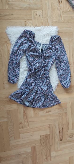 Sukienka kwiaty la perla wiazana letnia krótka mini ze sciągaczem