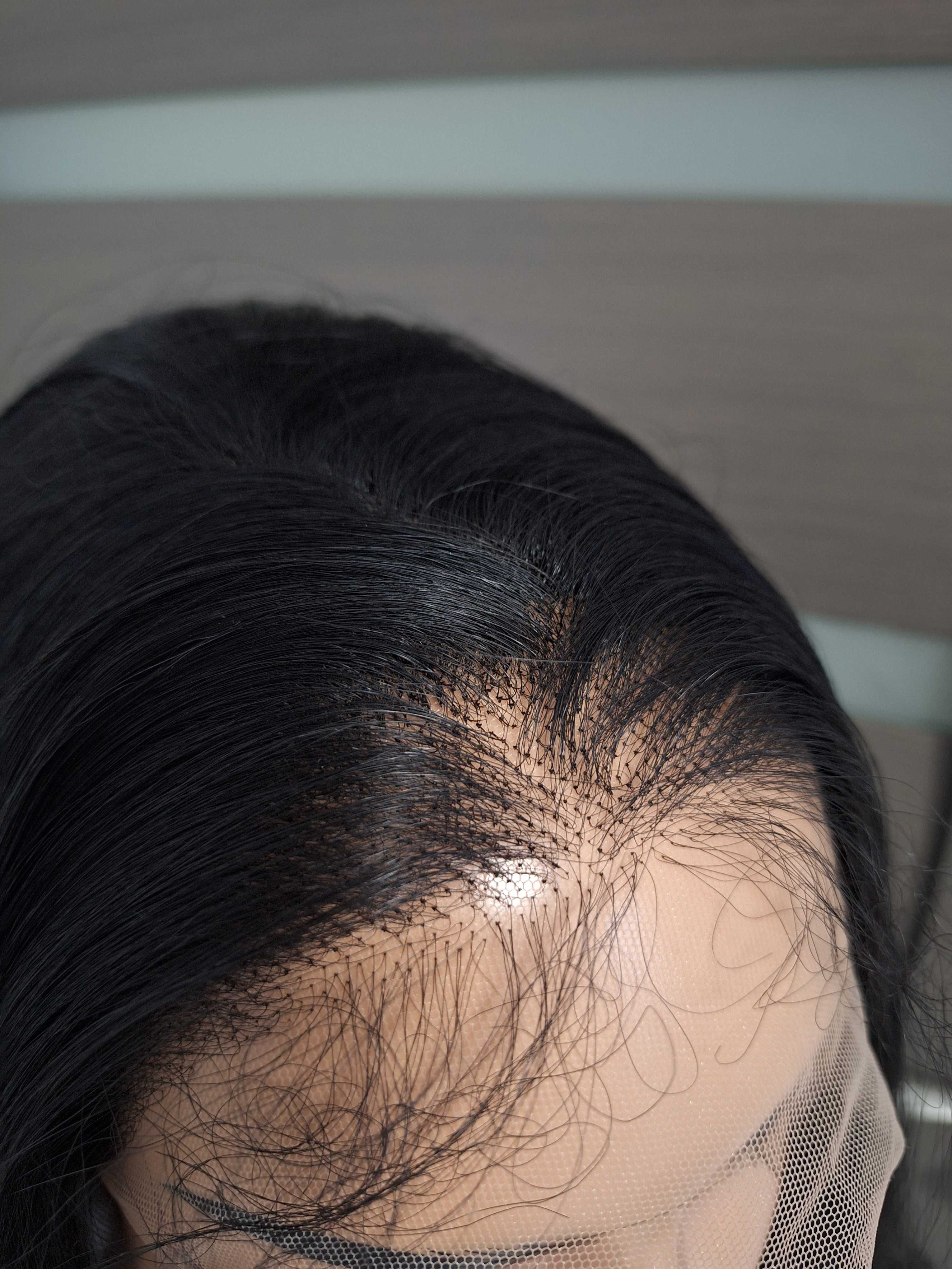 Peruca longa preta com renda frontal