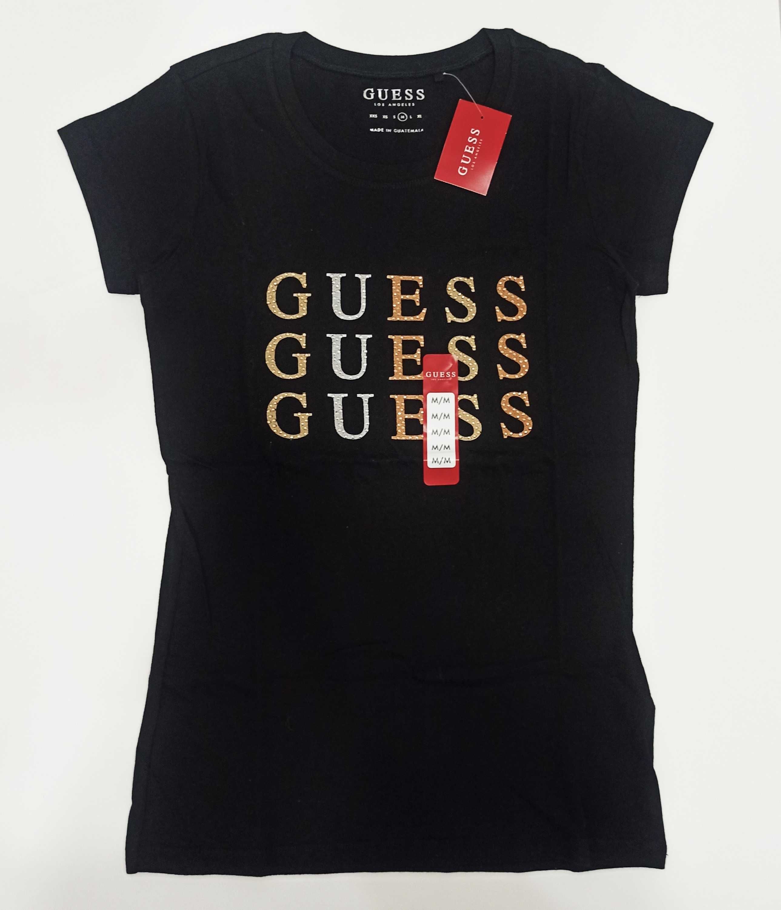 GUESS Oryginalna! Damska Koszulka Bluzka T-Shirt Czarna Logo 3 Kolory