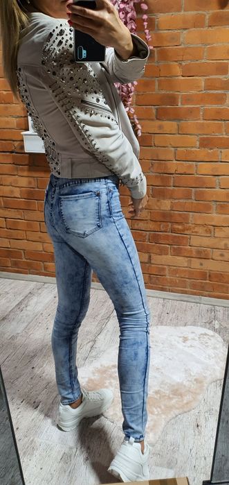 Zara kurtka ramoneska skóra naturalna dżety jasna M