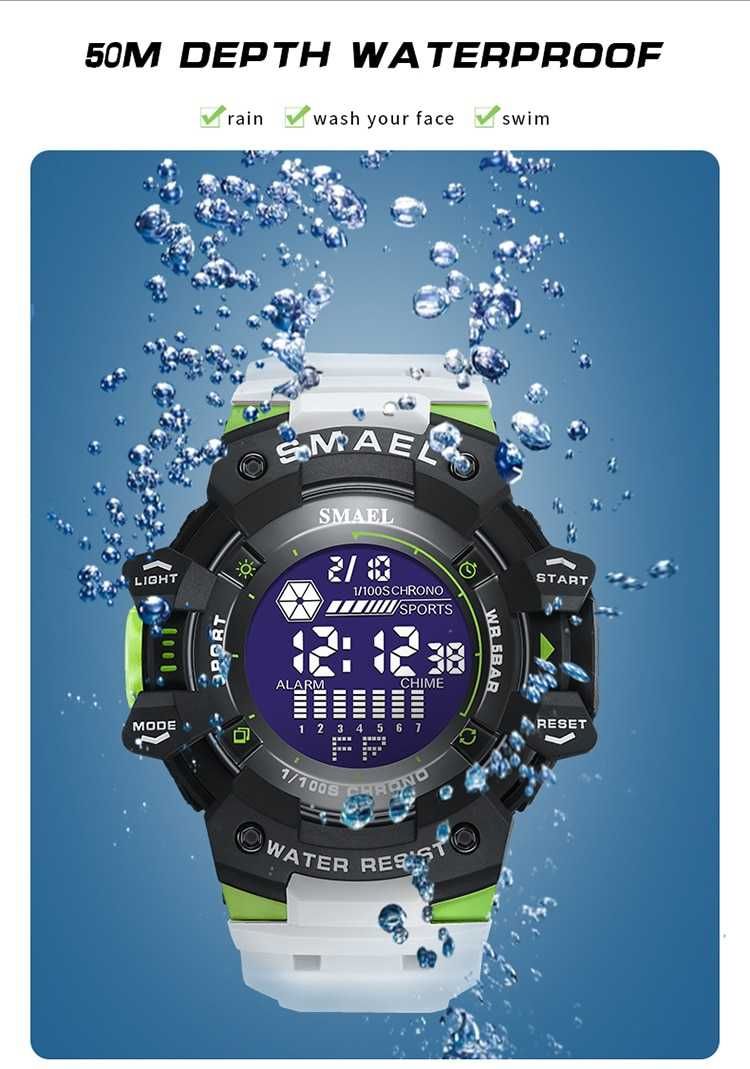 Zegarek sportowy SMEAL model 8050 koloru biało czarno zielony