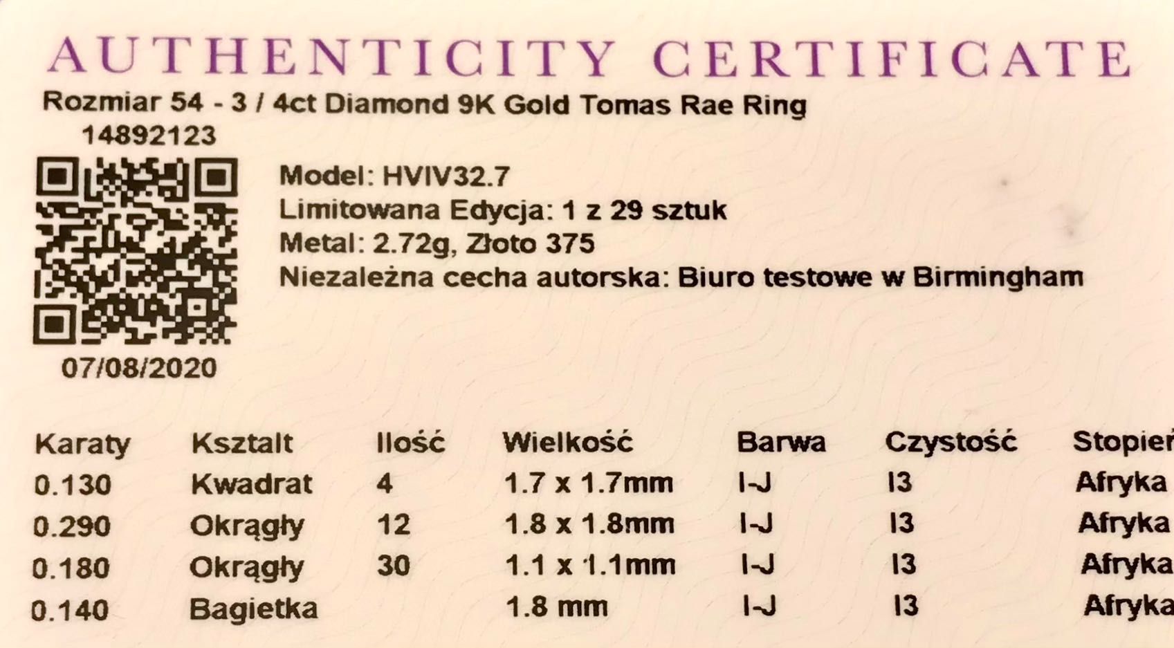 Złoty PIERŚCIONEK 9K cudowne BRYLANTY 0.75ct CUD