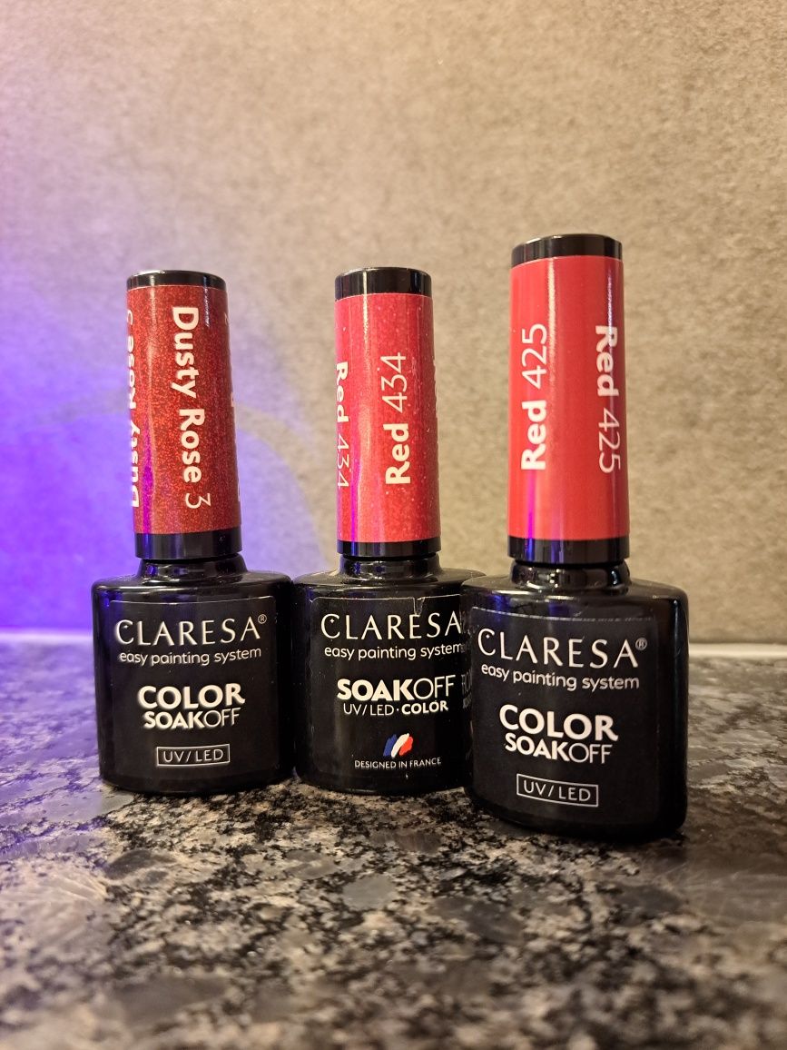 3x lakier lakiery hybrydowy UV Claresa czerwony
