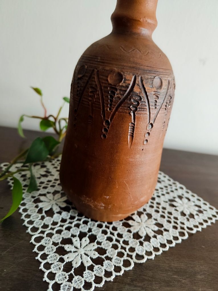 Gliniany wazon butelka w stylu rustykalnym, Vintage, Boho