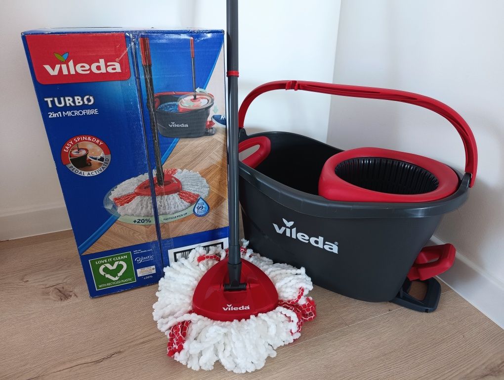 Nowy mop Vileda Turbo obrotowy 3w1 teleskopowy teleskopowy + Ajax 1L