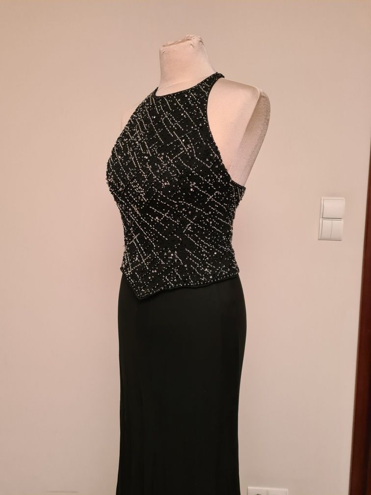 czarna koralikowa sukienka wieczorowa sylwestrowa