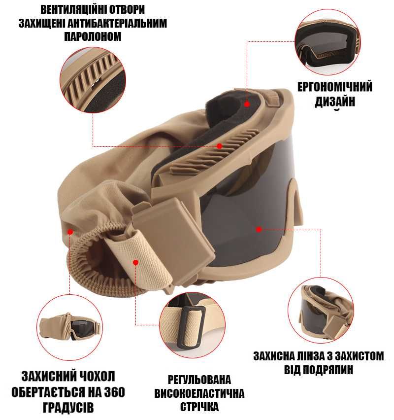 Тактичні окуляри. ударопрочна маска зі змінними лінзами.опт.дроп