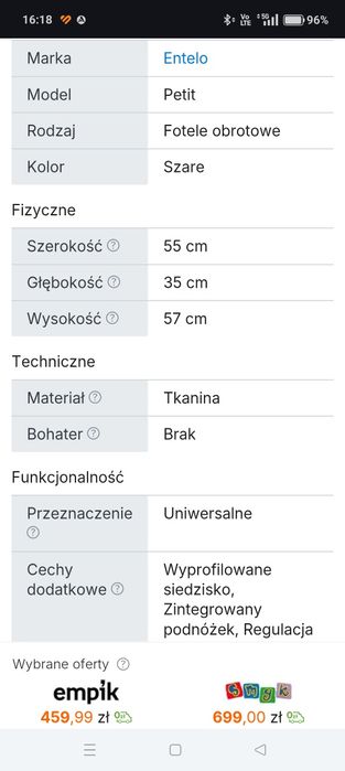 Krzesło dziecięce  Entelo rozmiar 4