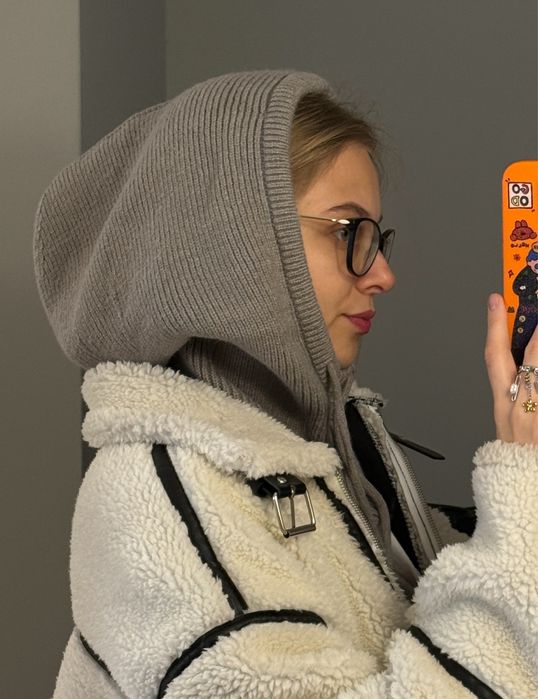 Жіночий теплий капор / шапка-капюшон / вʼязана шапка балаклава