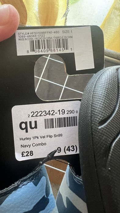 Шлепанцы hurley размер 43 (27см )