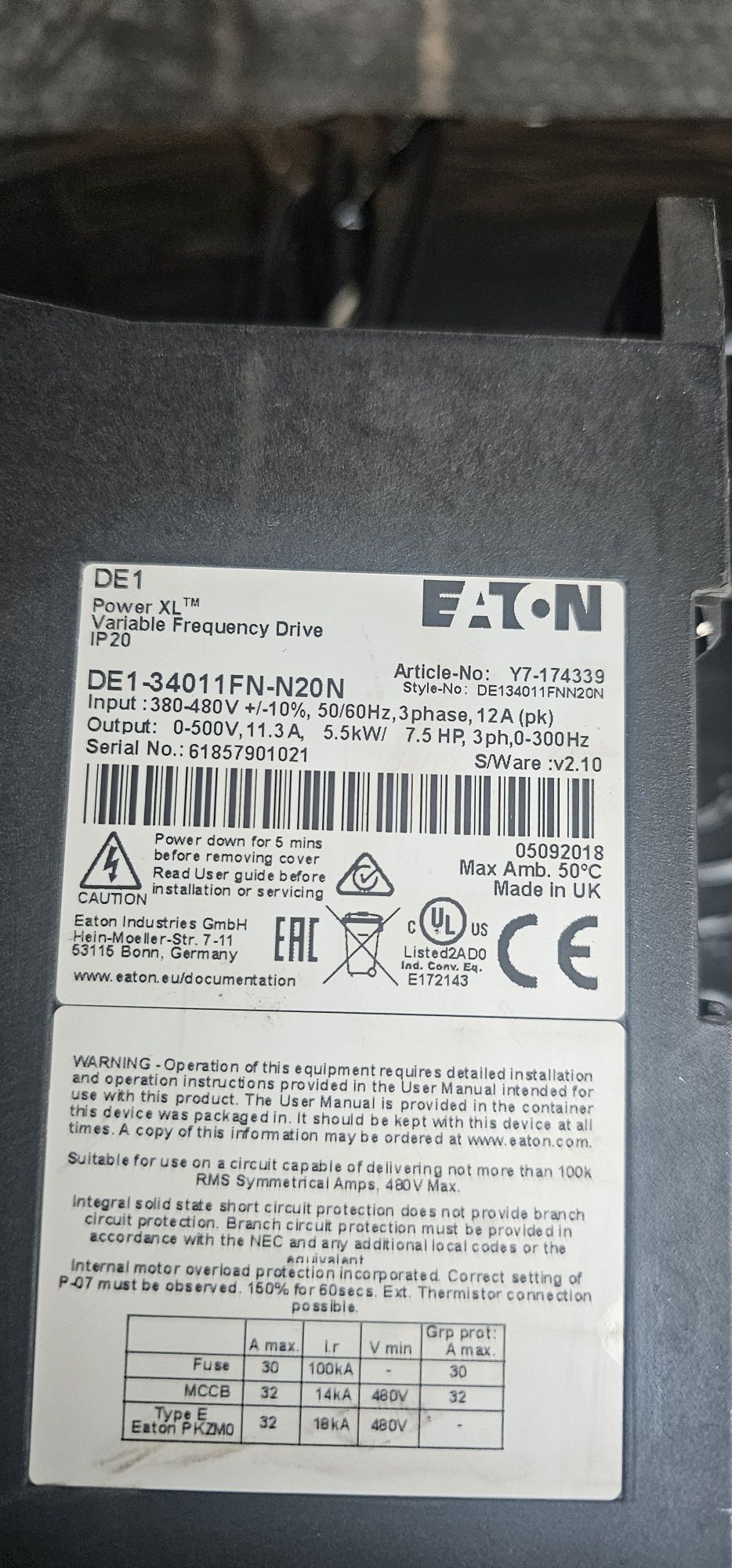 Soft start eaton 7.5kw