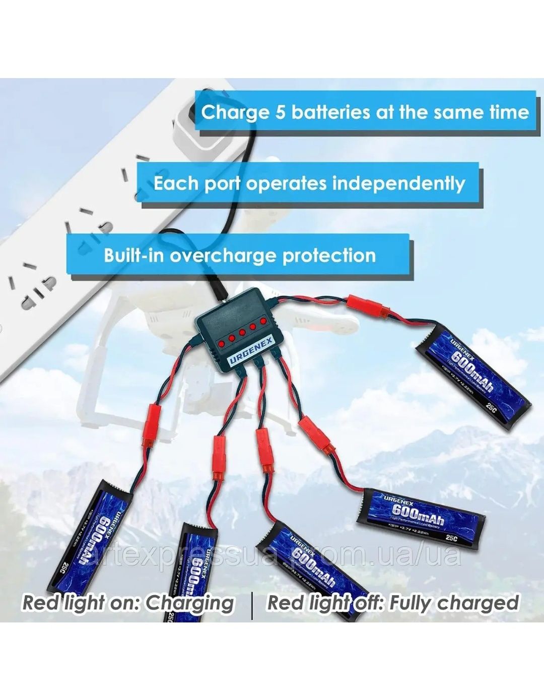 Акумулятор URGENEX 3.7v Lipo 600mAh з роз'ємом JST 1S Li-Po акумулятор