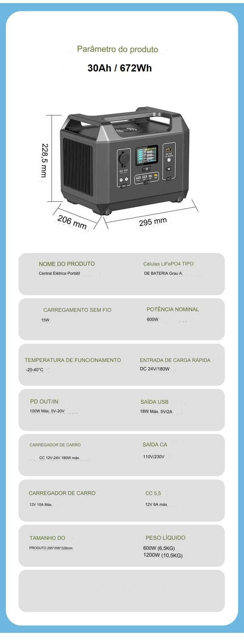 Bateria Portátil 672Wh campismo gerador