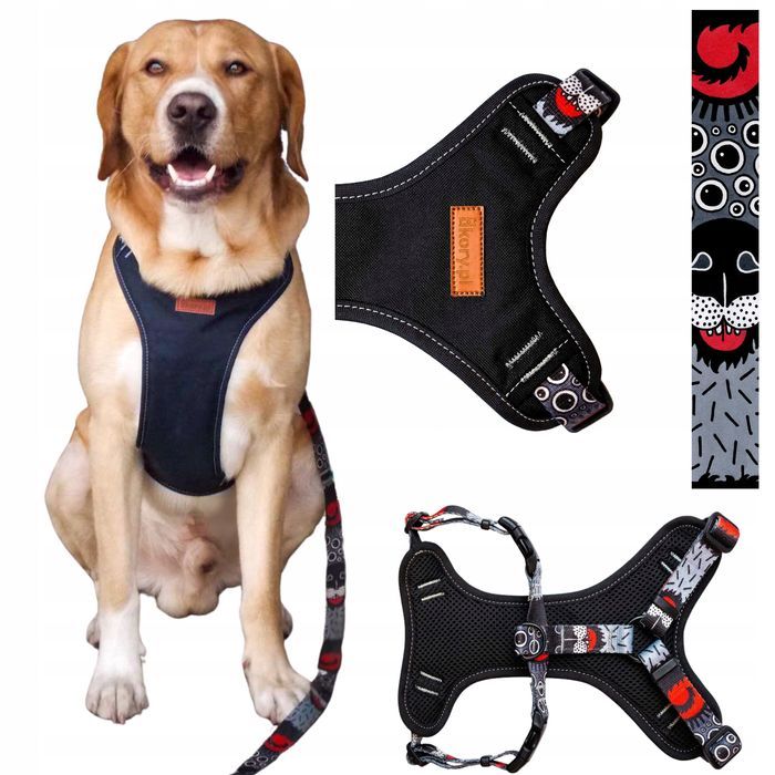 szelki guard bezuciskowe dla dużego psa 46-64cm l 30 mm czarne wzorek