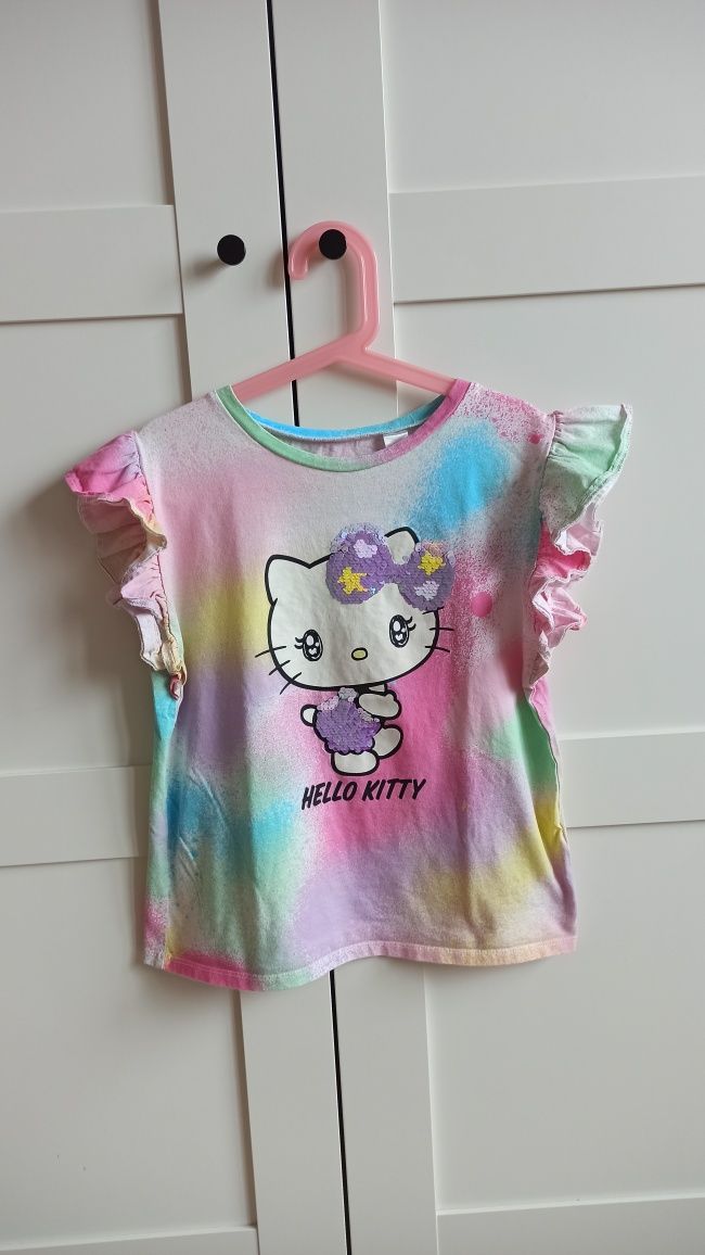 Bluzeczka t-shirt z falbankowym rękawem Hello Kitty r. 134/140 H&M