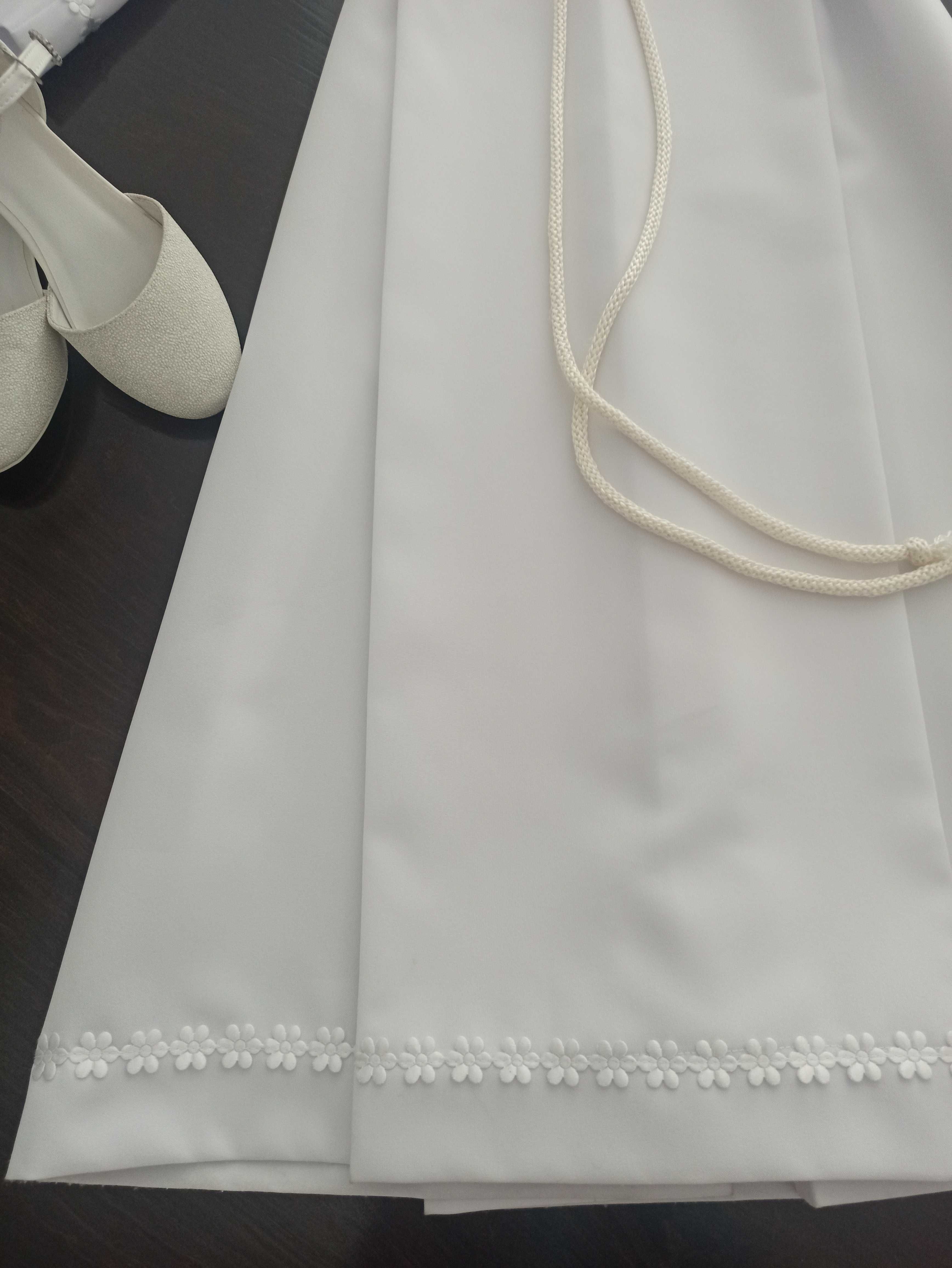 Biała Długa Dziewczęca Alba Komunijna Sukienka Na Komunię 134-140