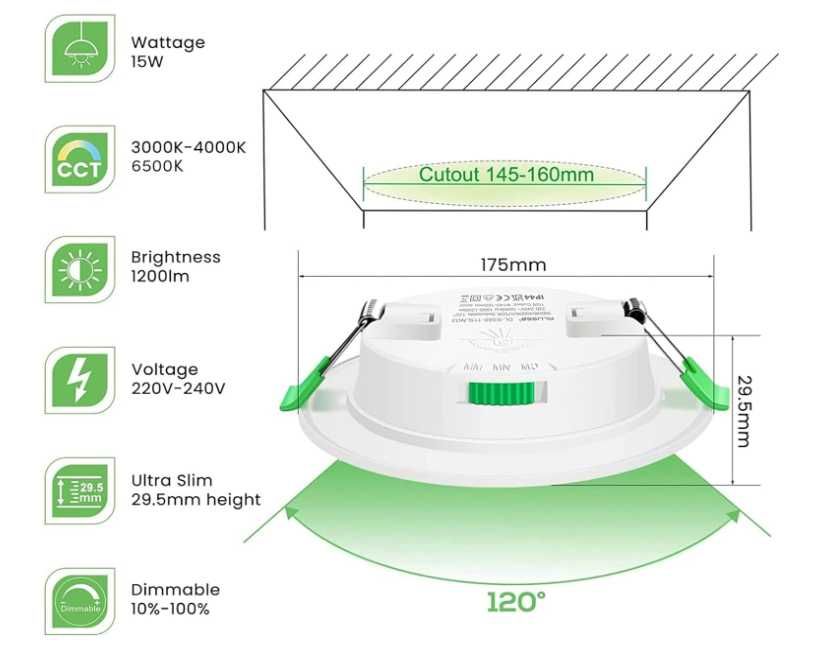 Halogeny sufitowe w kolorze białym (6 sztuk) 15 W