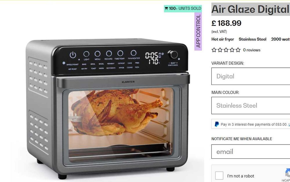 Якісна сенсорна фритюрниця гриль Klarstein Air Glaze Digital