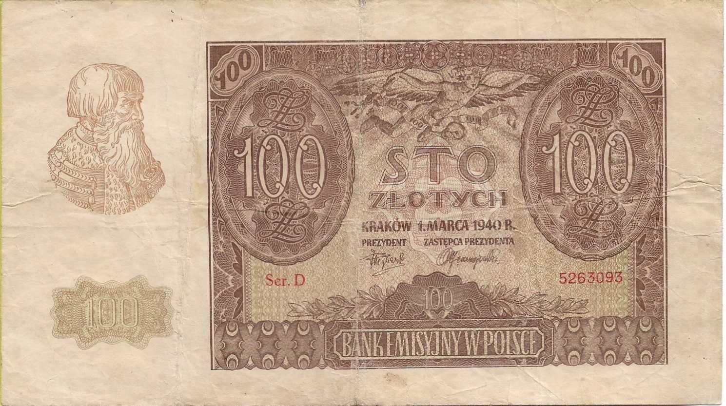 08. Stary banknot. 100 złotych 1940