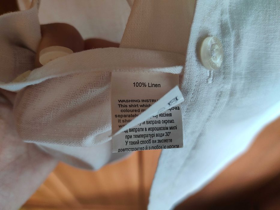 Рубашка белая с коротким рукавом. Размер S 37-38. Из 100% льна. Crane