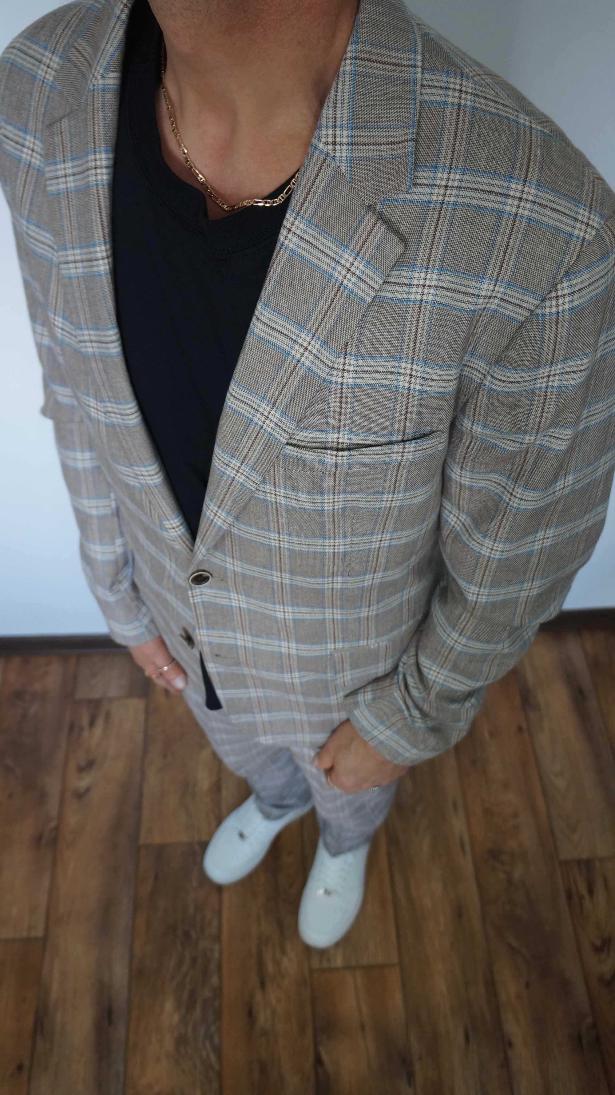 Garnitur Medicine Rozmiar M Kolor Beż krata Slim Fit