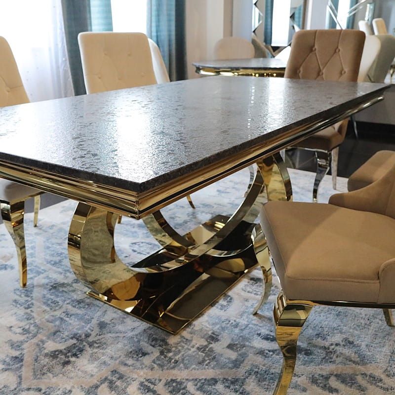 Złoty stół glamour Dallas Gold stal blat kamienny różne wymiary