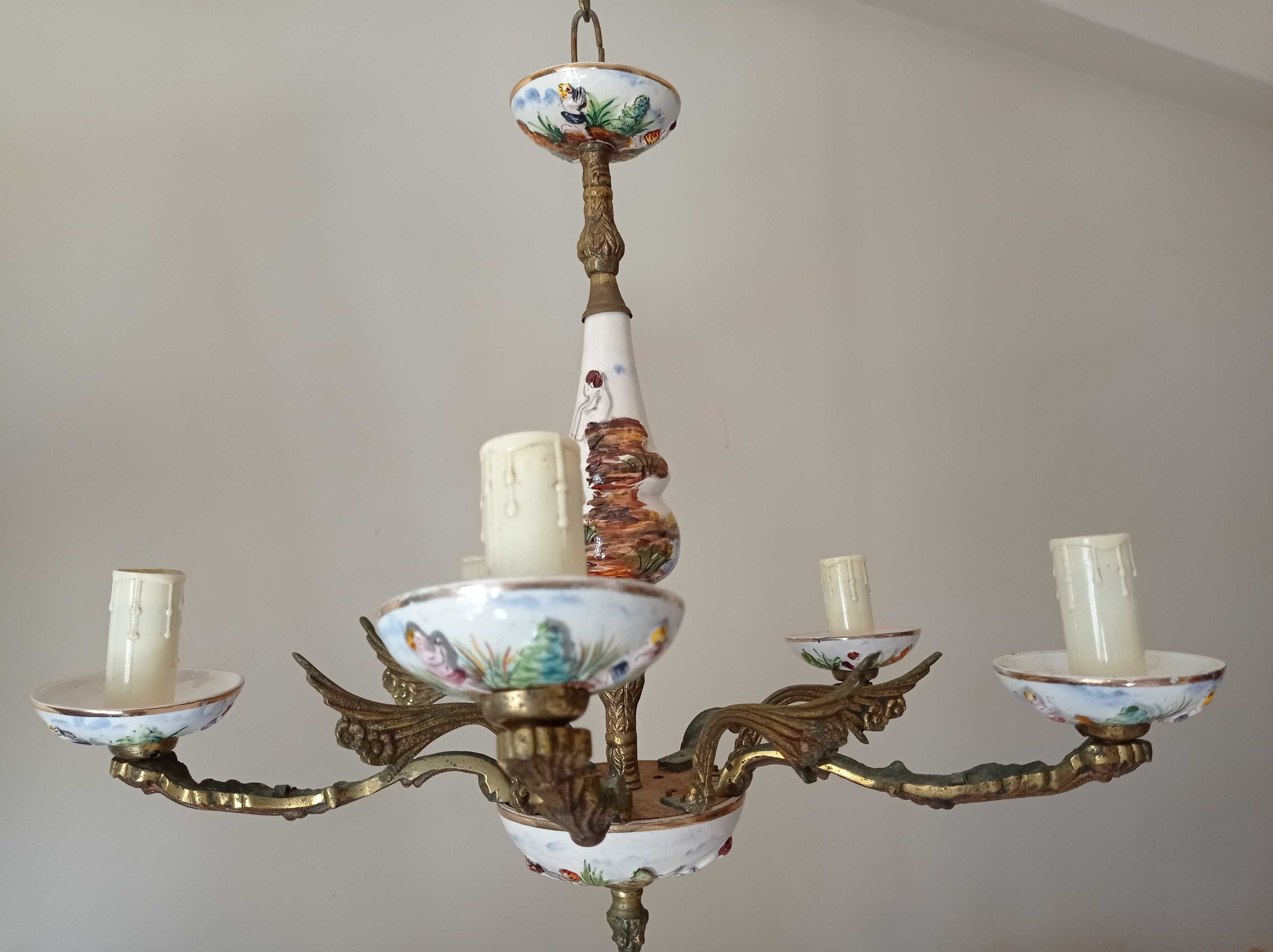 Conjunto de candeeiros de cabeceira e teto em porcelana (antigos)