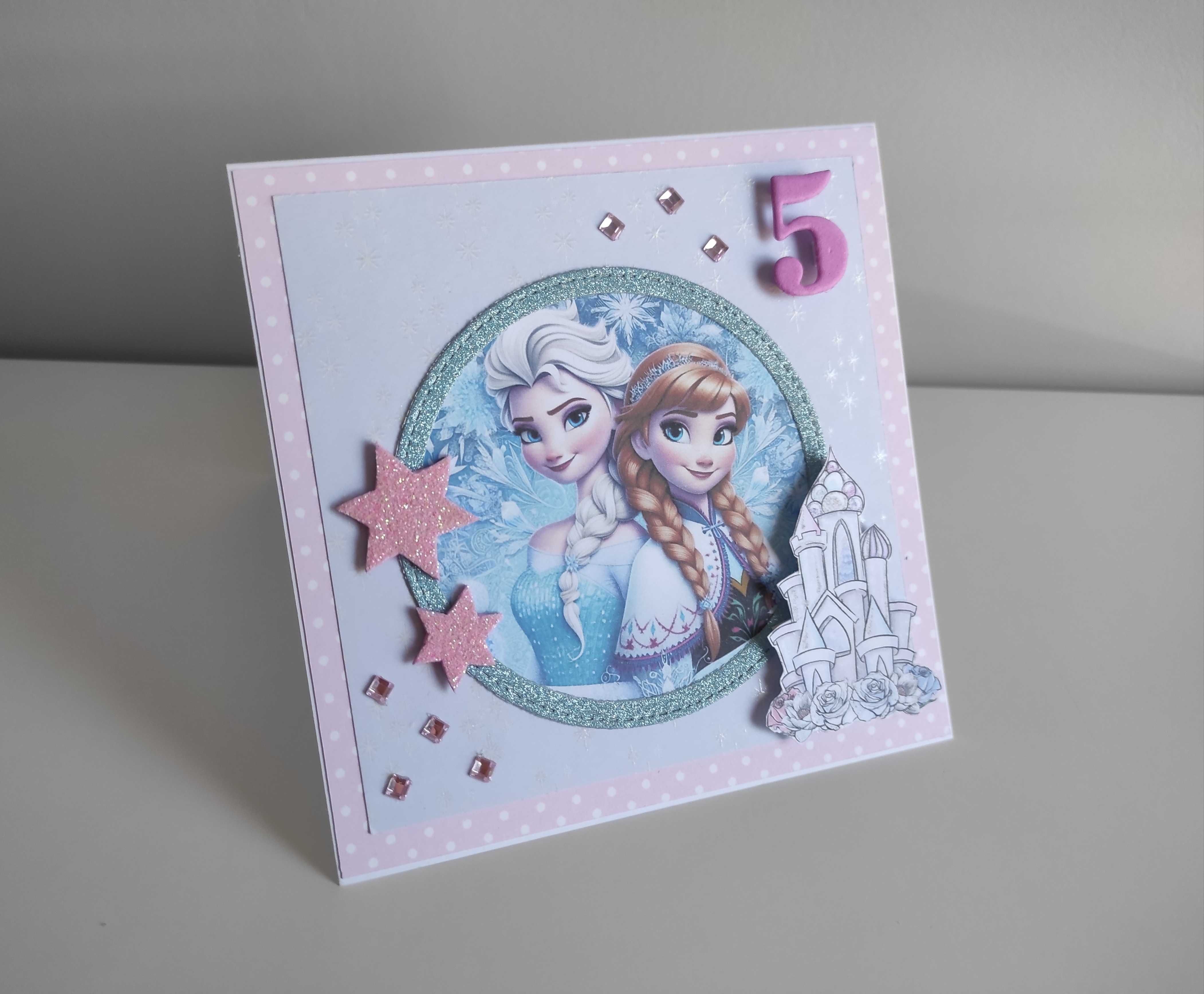 Kartka urodzinowa ręcznie robiona Kraina lodu Anna i Elsa