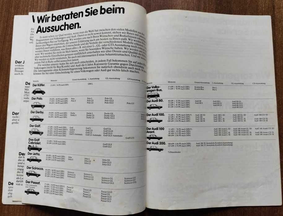 Prospekt Volkswagen Audi 1980