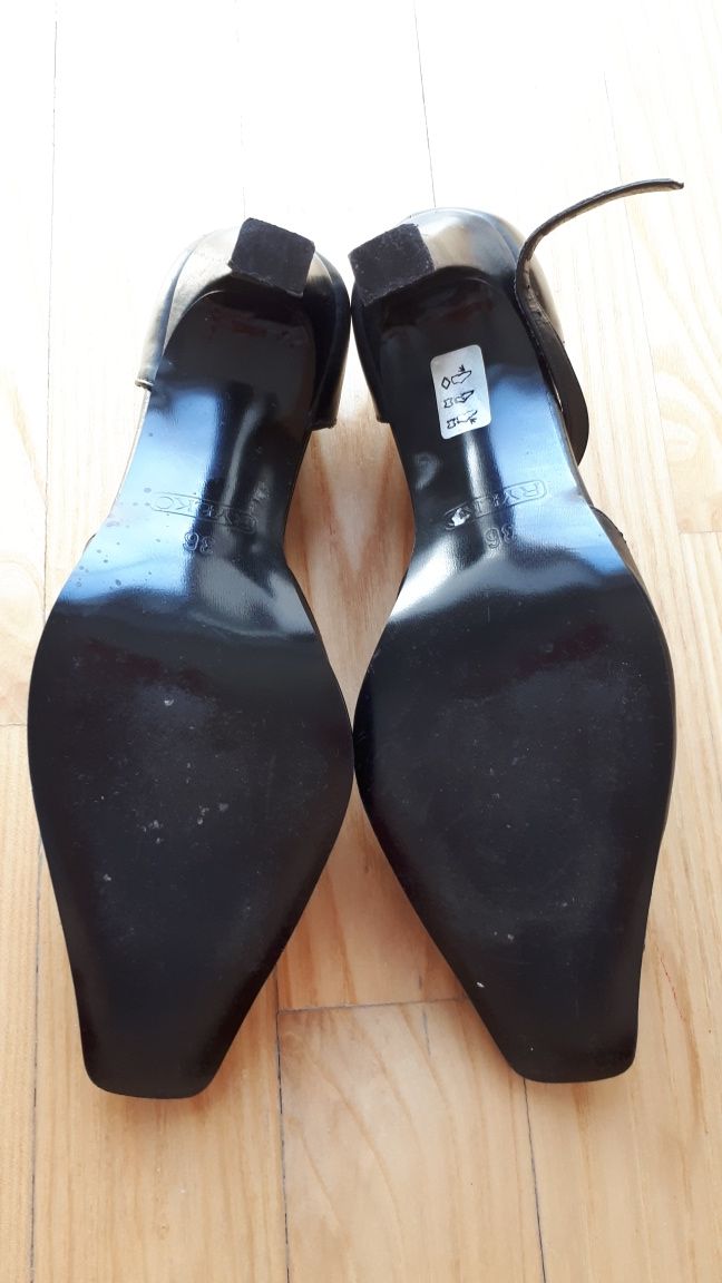 Włoskie eleganckie satynowe czarne  szpilki r. 36