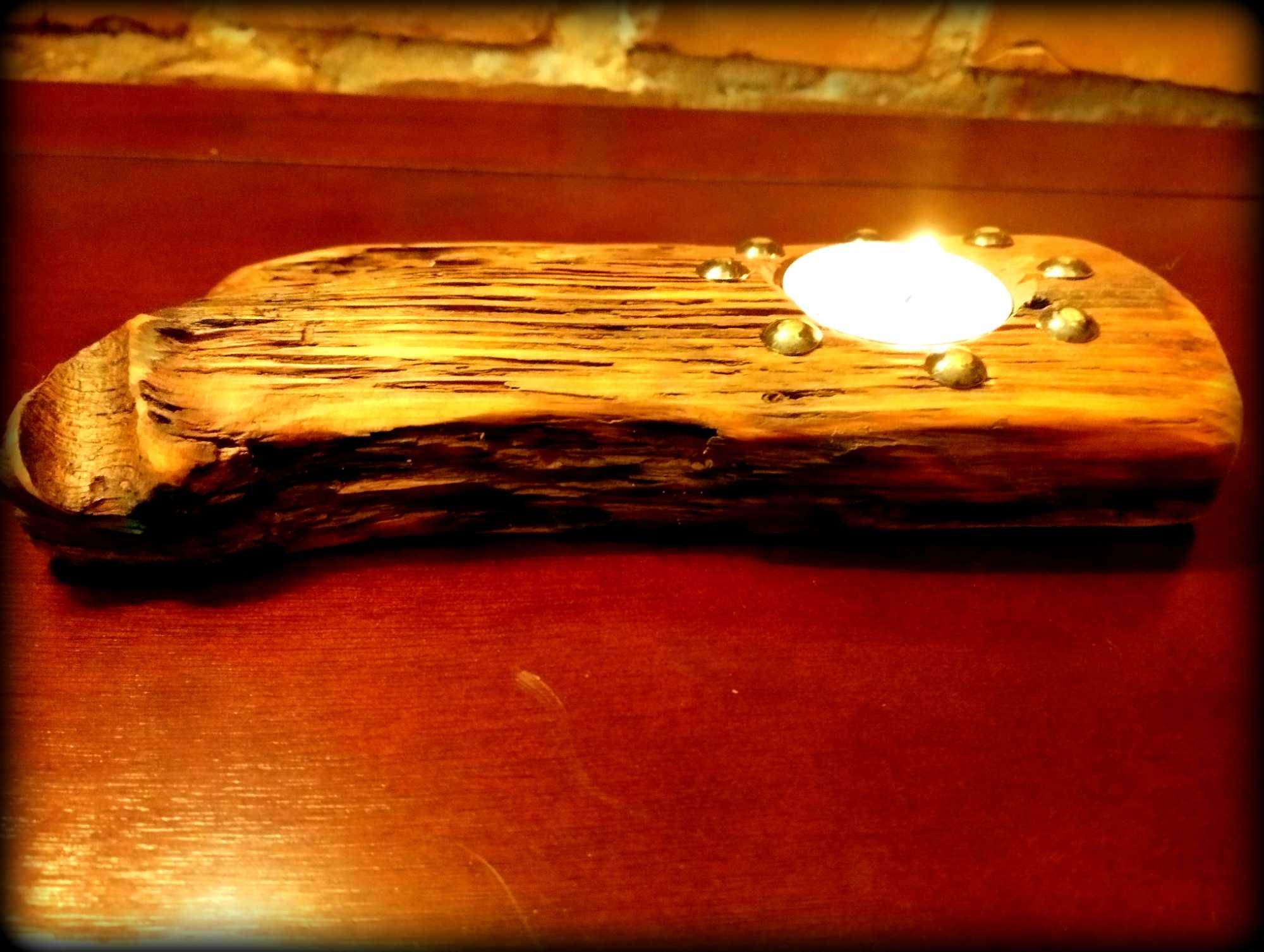 Drewniana, ręcznie robiona podstawka na podgrzewacz, tealight świeczni