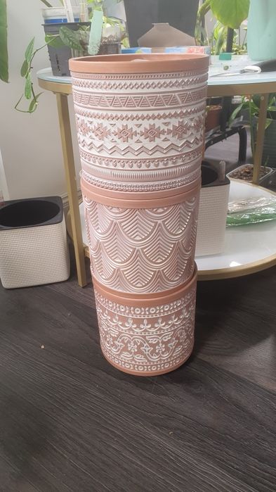 Zestaw 3 doniczek etniczne we wzory Boho rustykalne