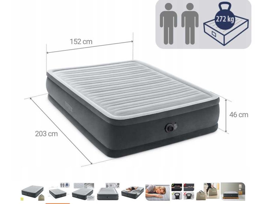 Materac łóżko do spania dwuosobowy z pompką 203x152 cm INTEX POKROWIEC