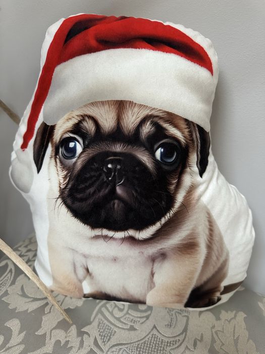 Świateczny Mopsik podusia przytulanka handmade