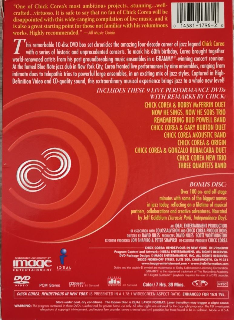 Chick Corea Rendezvous in New York, DVD box