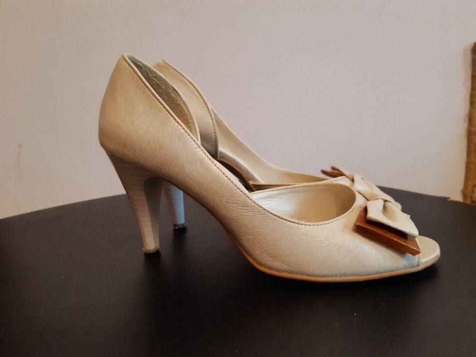 buty na obcasie peep toe beżowe nude 37 odkryte palce