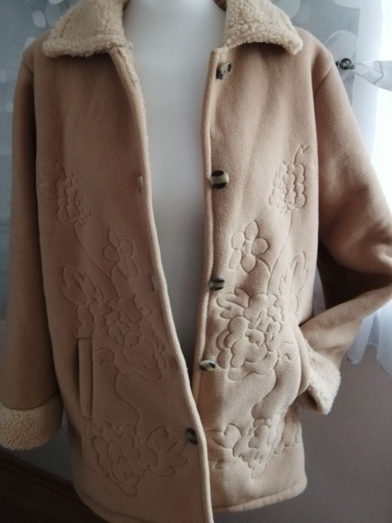 Beżowa ciepła kurtka kożuszek vintage damski r.48